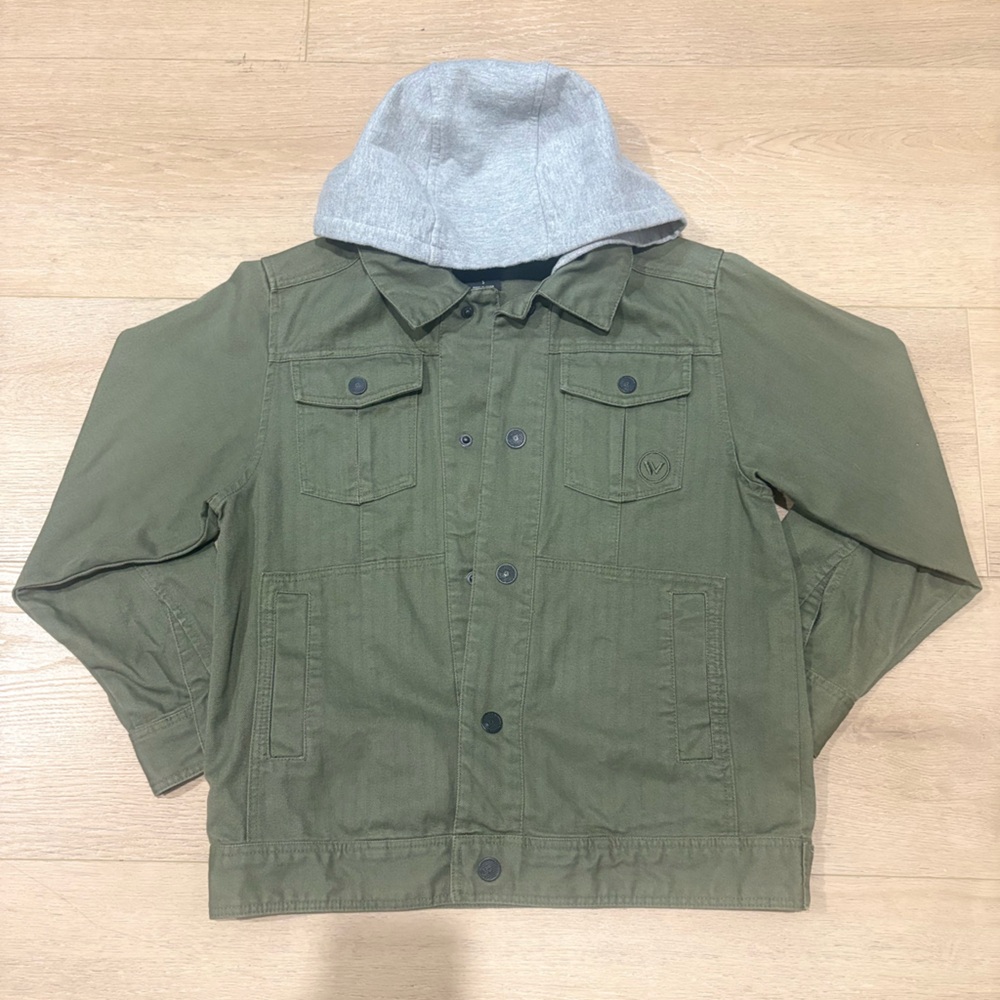 Shaun White Olive Bomber Jacket with Gray Hood Lower Back Strap